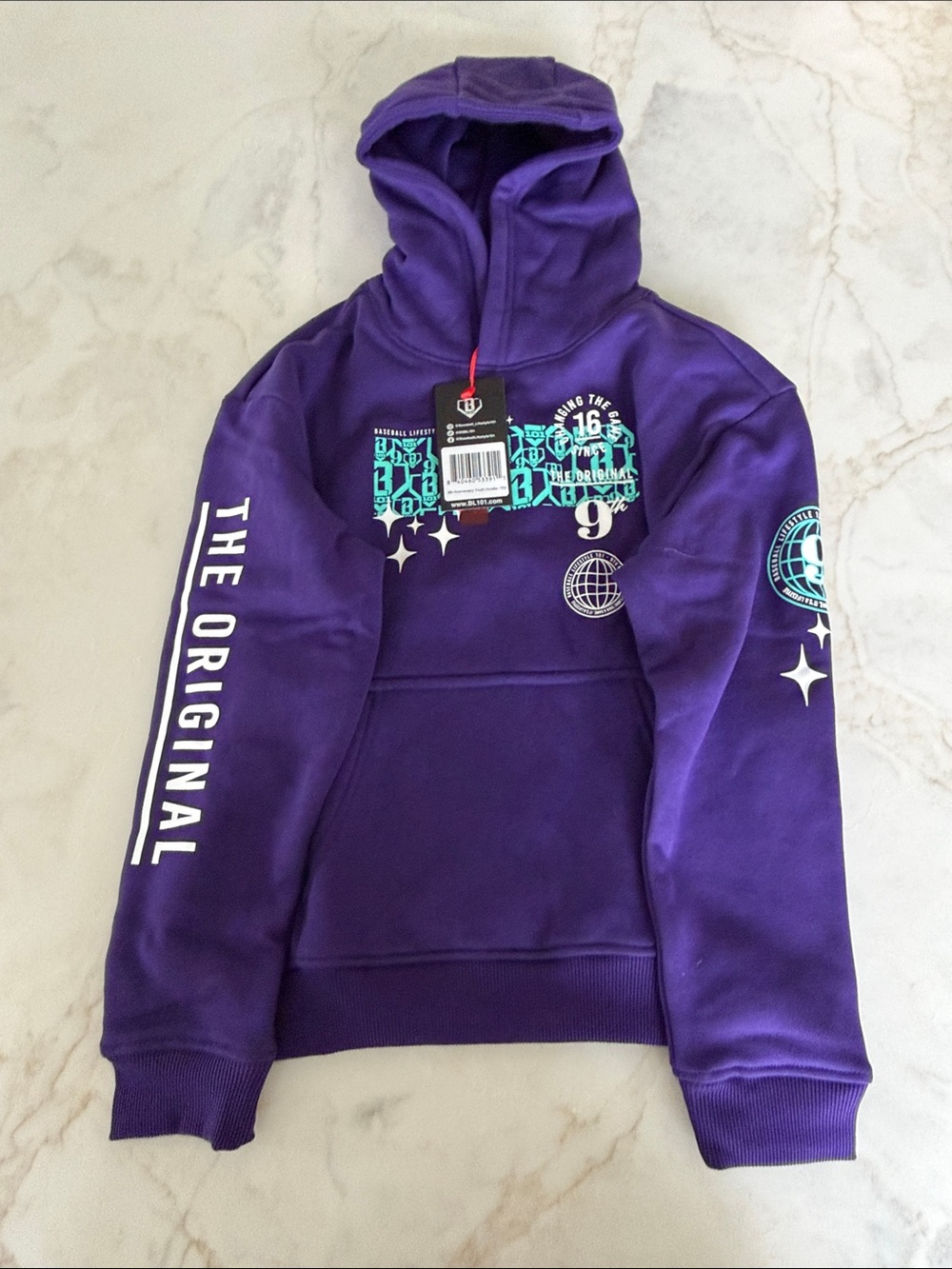 Baseball lifestyle 101 ym-Purple Graphic Hoodie with Teal Accents
